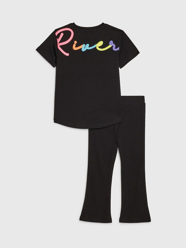 River Island Black River T-Shirt & Kickflare Set