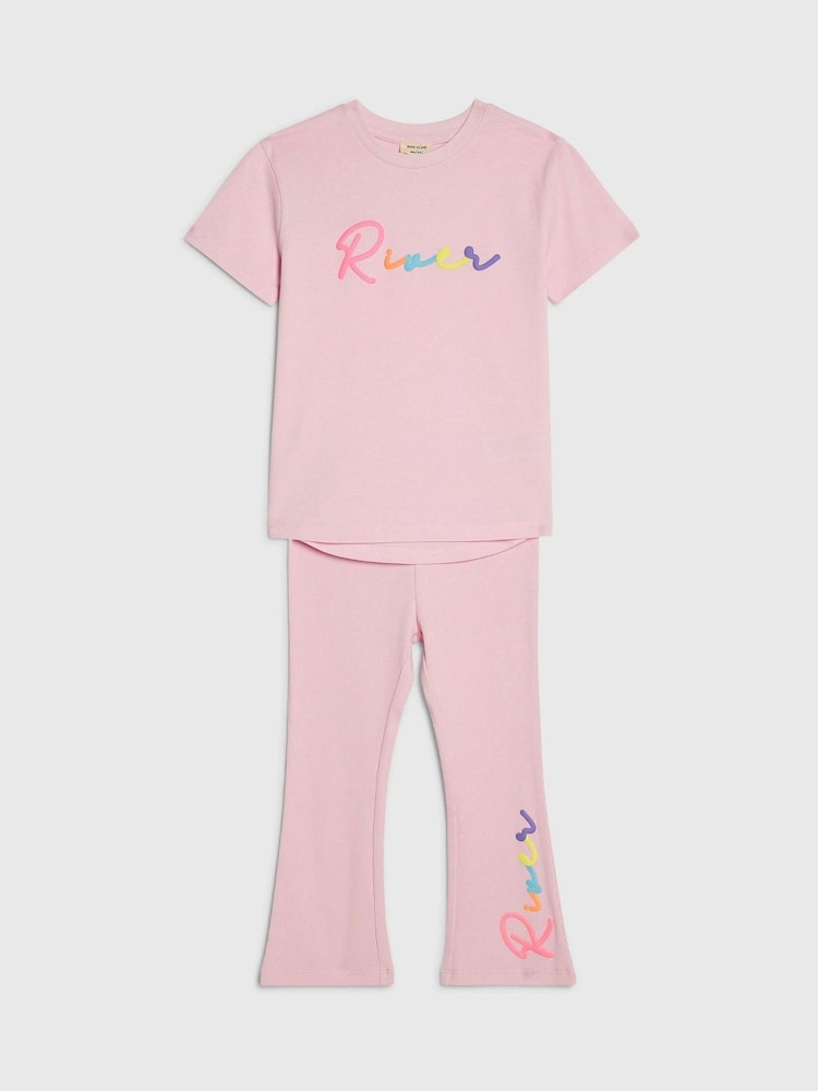 River Island Pink River T-Shirt & Kickflare Set