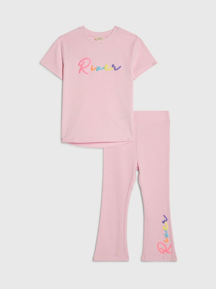 River Island Pink River T-Shirt & Kickflare Set