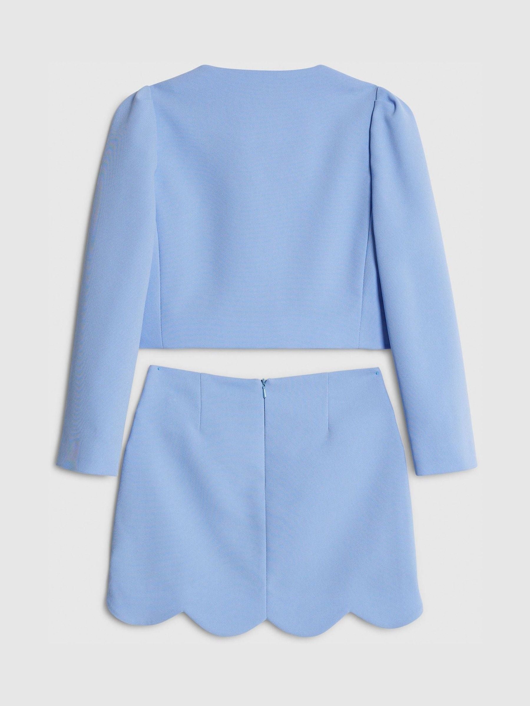 River Island Blue Boucle Scallop Blazer & Skirt Set