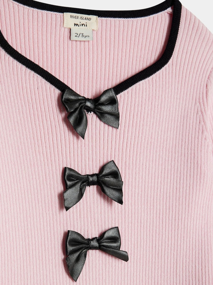 River Island Pink Long Sleeve Bow Top & Trousers Set