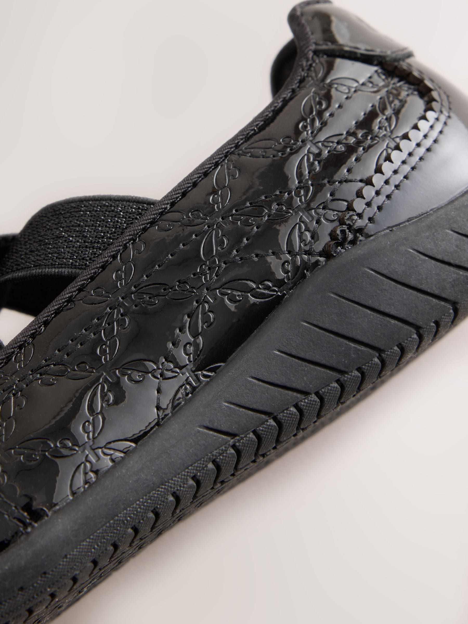Baker by Ted Baker Black Back to School Patent Embossed Ballet Strap Bow Mary Jane Trainers