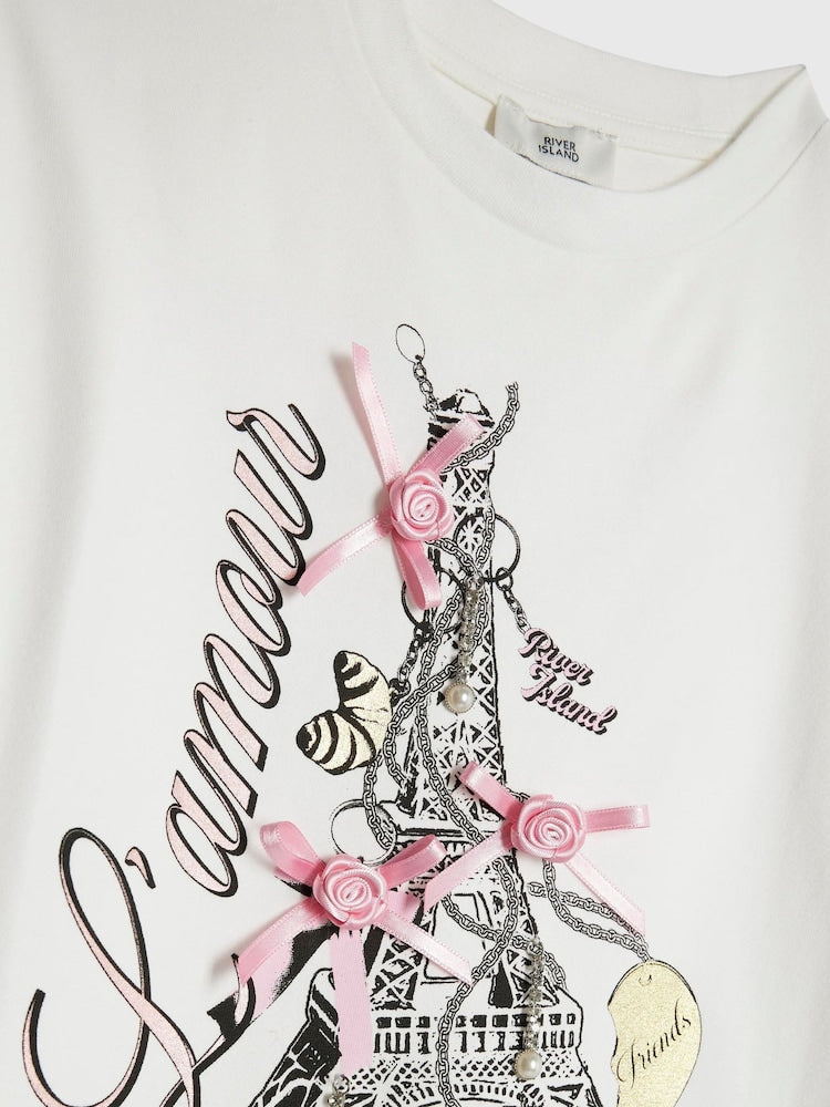 River Island White Lamour Paris Top & Kickflare Set