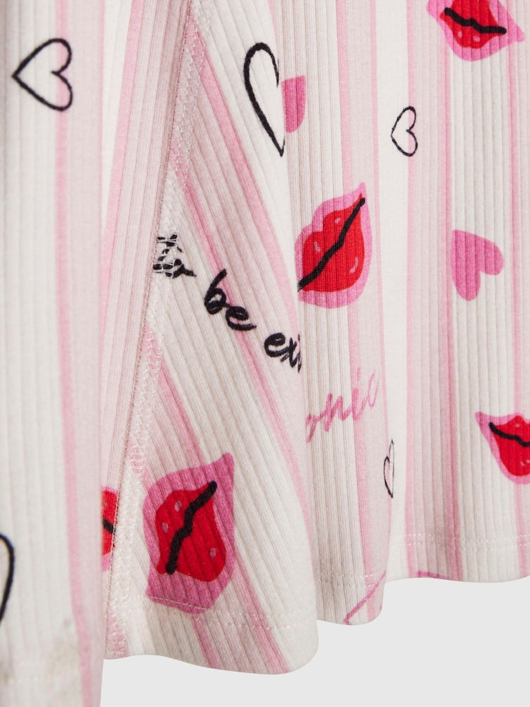 River Island Pink Stripe Lip & Hearts Print Polo Dress - Image 3 of 4