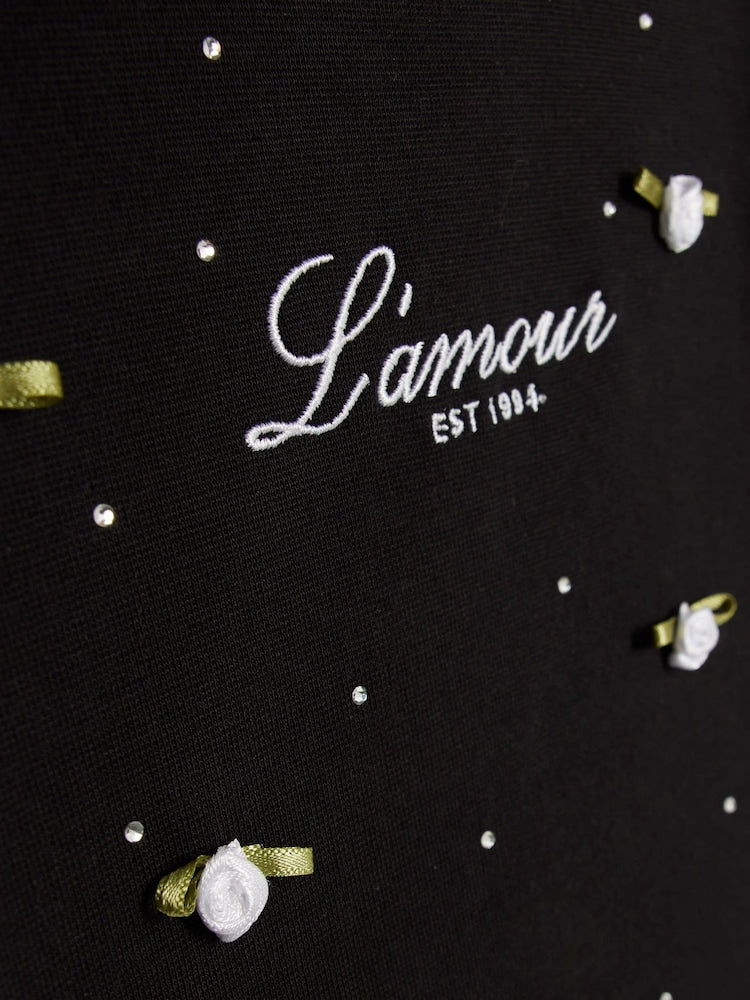 River Island Black Lamour Rosette Baby T-Shirt