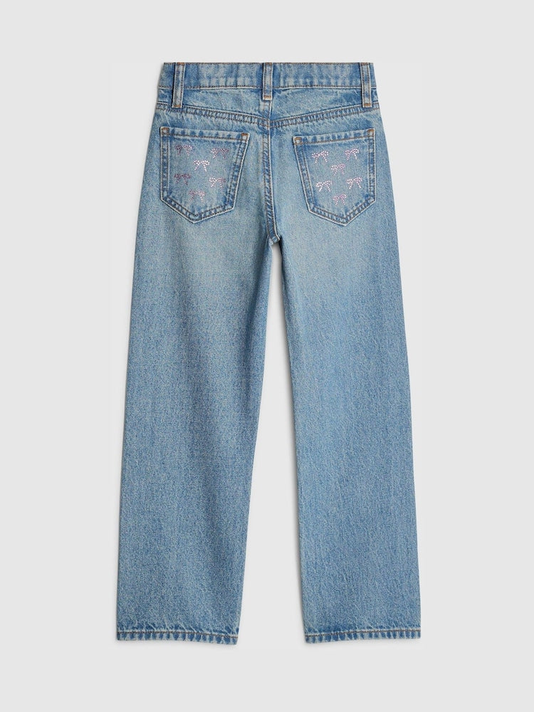 River Island Blue Bow Hotfix Straight Leg Jeans