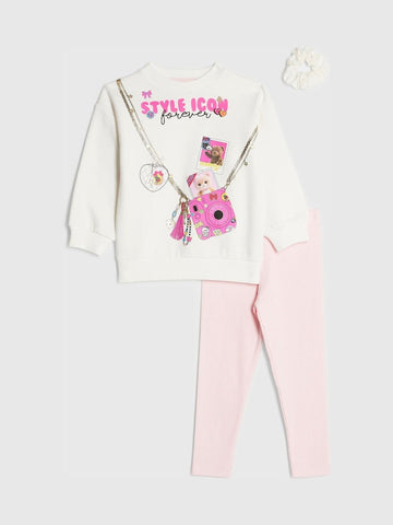 River Island Cream Style Icon Camera Bag Sweatshirt & Leggings Set