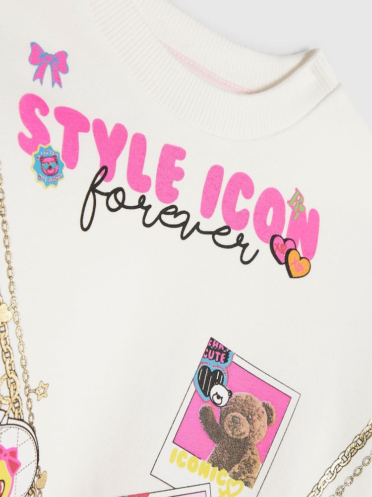 River Island Cream Style Icon Camera Bag Sweatshirt & Leggings Set