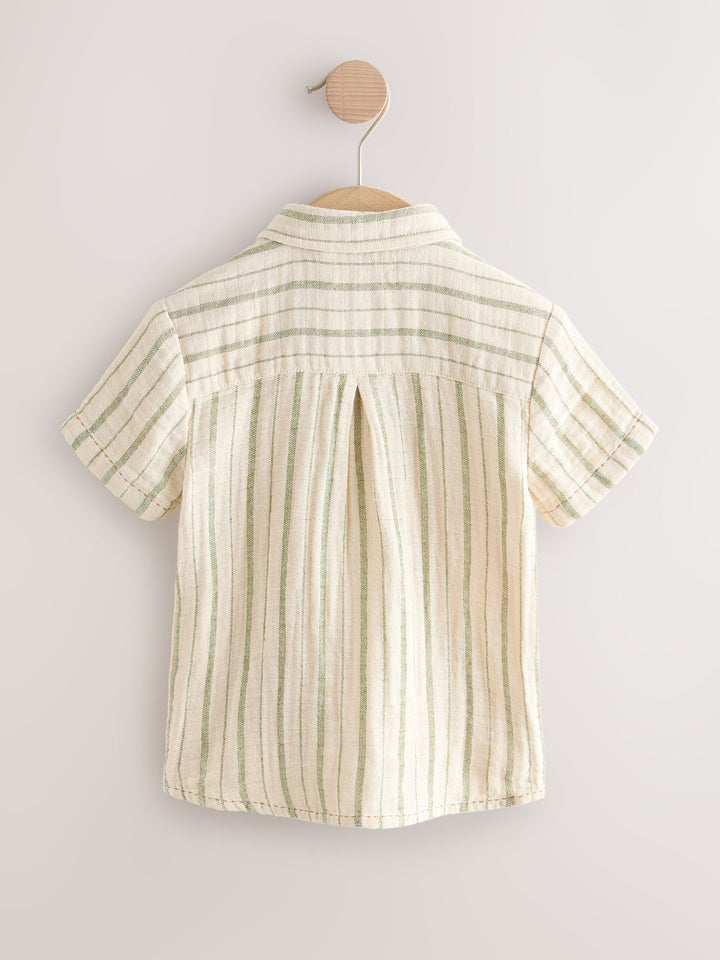Ecru Striped Dino Short Sleeve Shirt (3mths-7yrs)