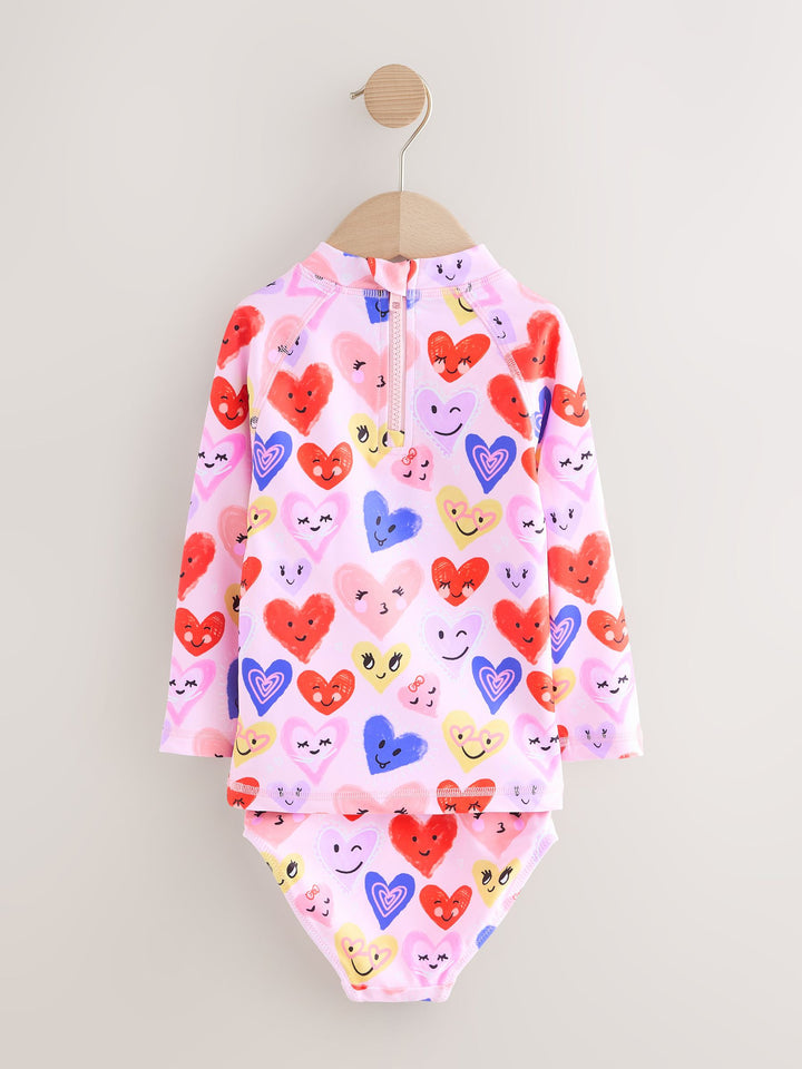Pink Heart Long Sleeve Sunsafe Swim Set (3mths-7yrs)