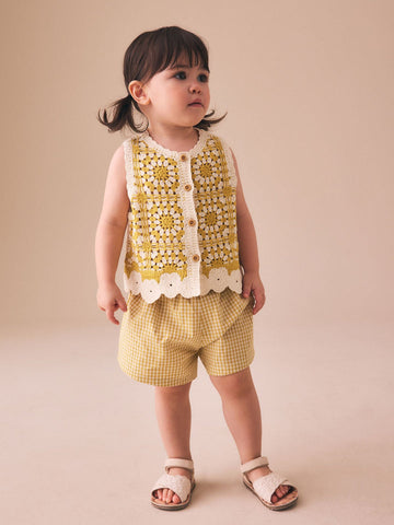 Ochre Yellow Crochet Top and Short set (12mths-7yrs)