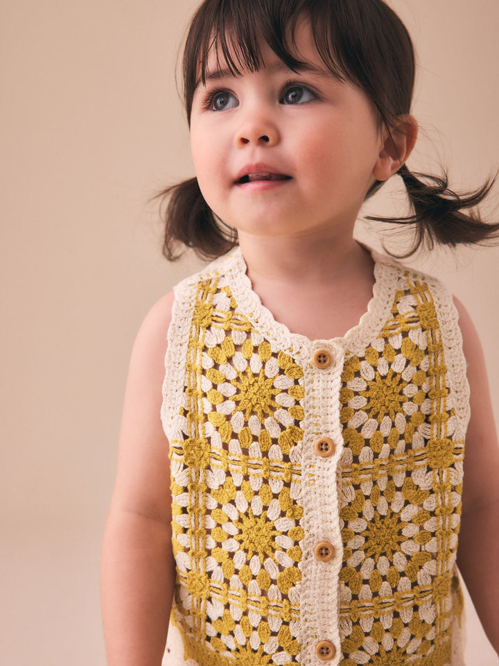 Ochre Yellow Crochet Top and Short set (12mths-7yrs)