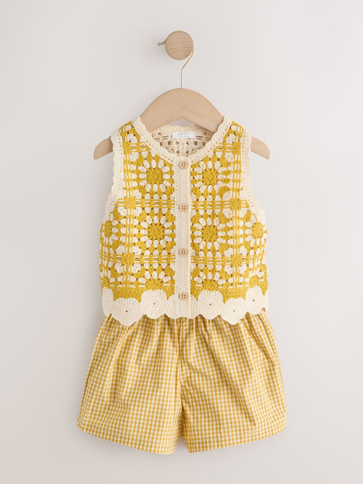 Ochre Yellow Crochet Top and Short set (12mths-7yrs)