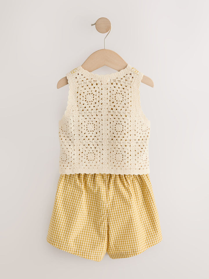 Ochre Yellow Crochet Top and Short set (12mths-7yrs)