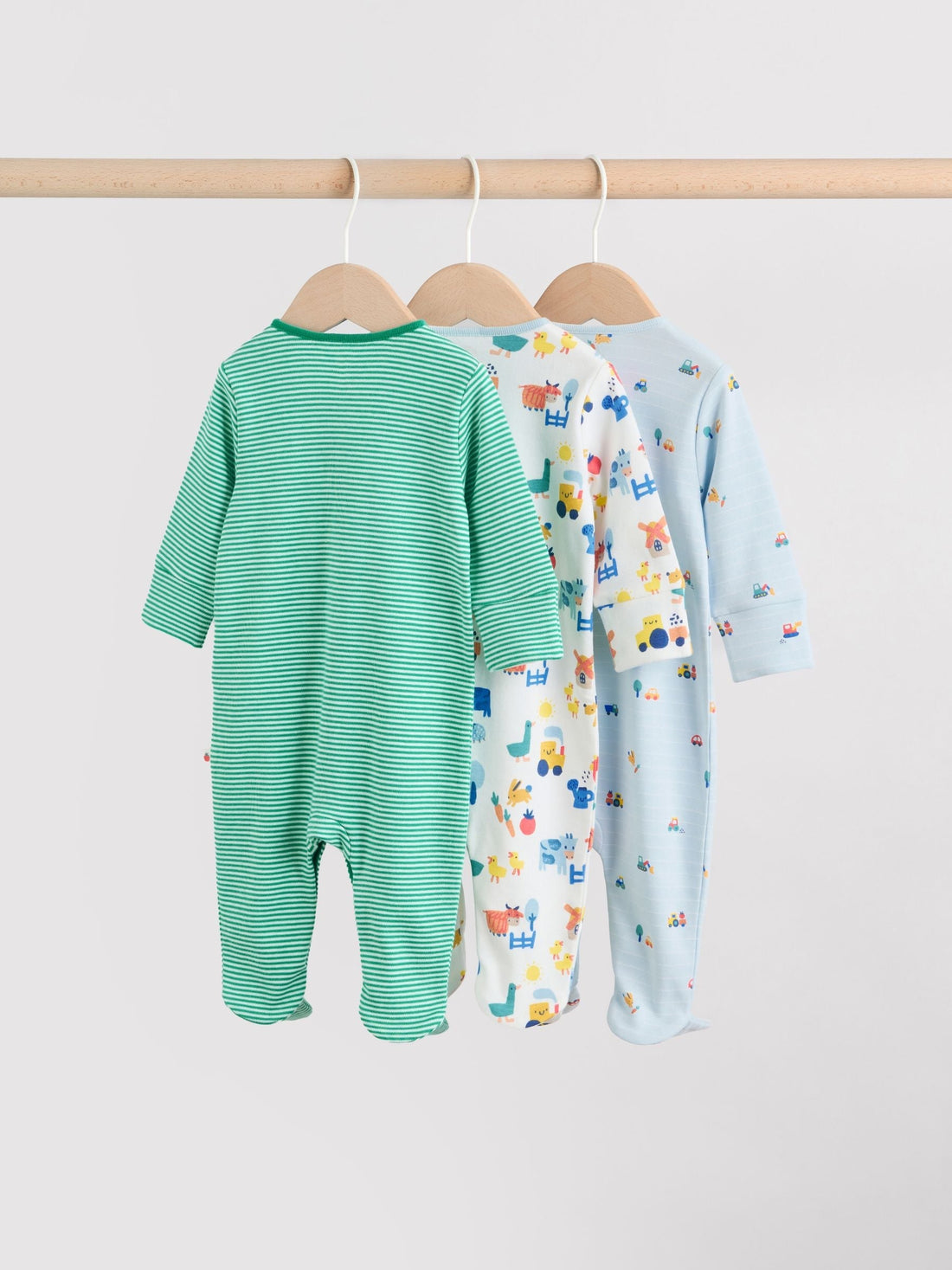 Multi Farm Baby Sleepsuits 3 Pack (0mths-2yrs)