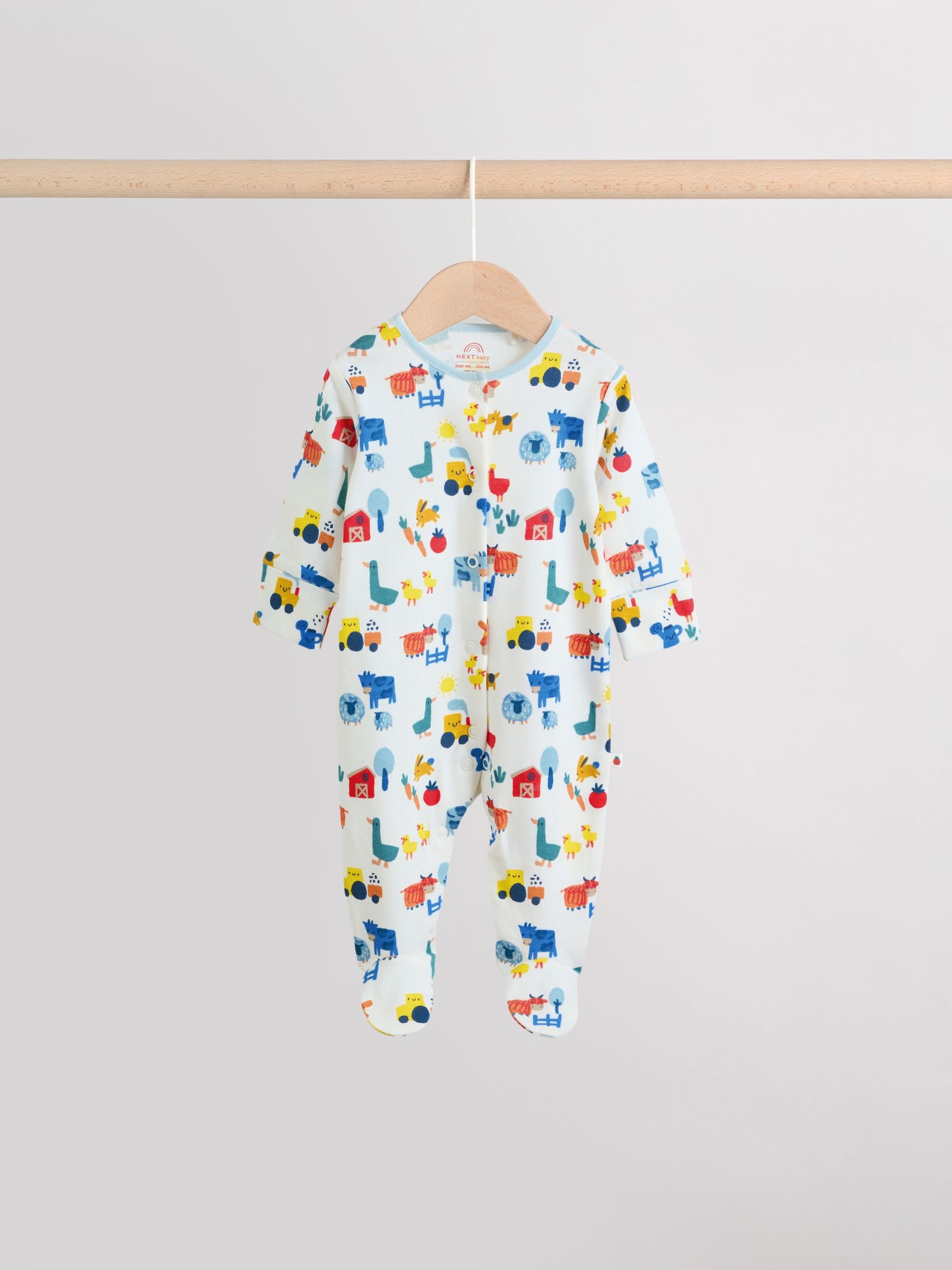 Multi Farm Baby Sleepsuits 3 Pack (0mths-2yrs)