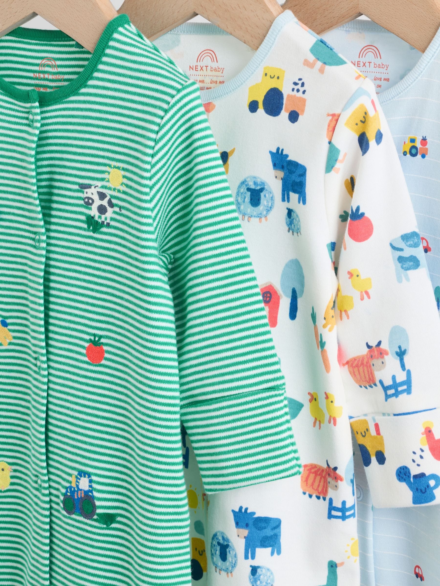 Multi Farm Baby Sleepsuits 3 Pack (0mths-2yrs)