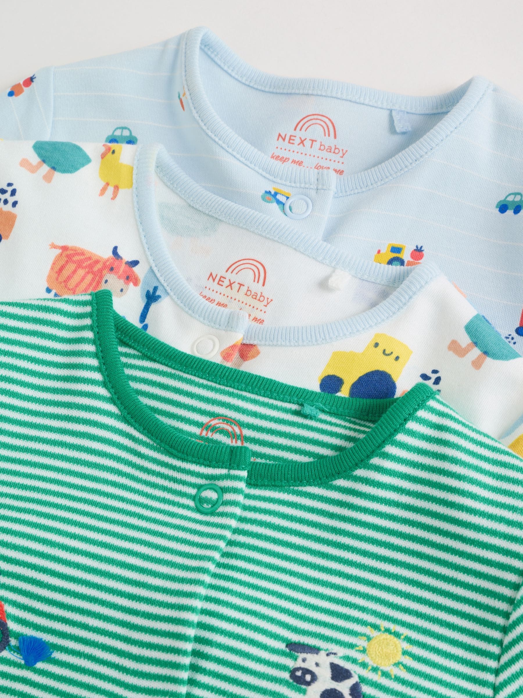 Multi Farm Baby Sleepsuits 3 Pack (0mths-2yrs)