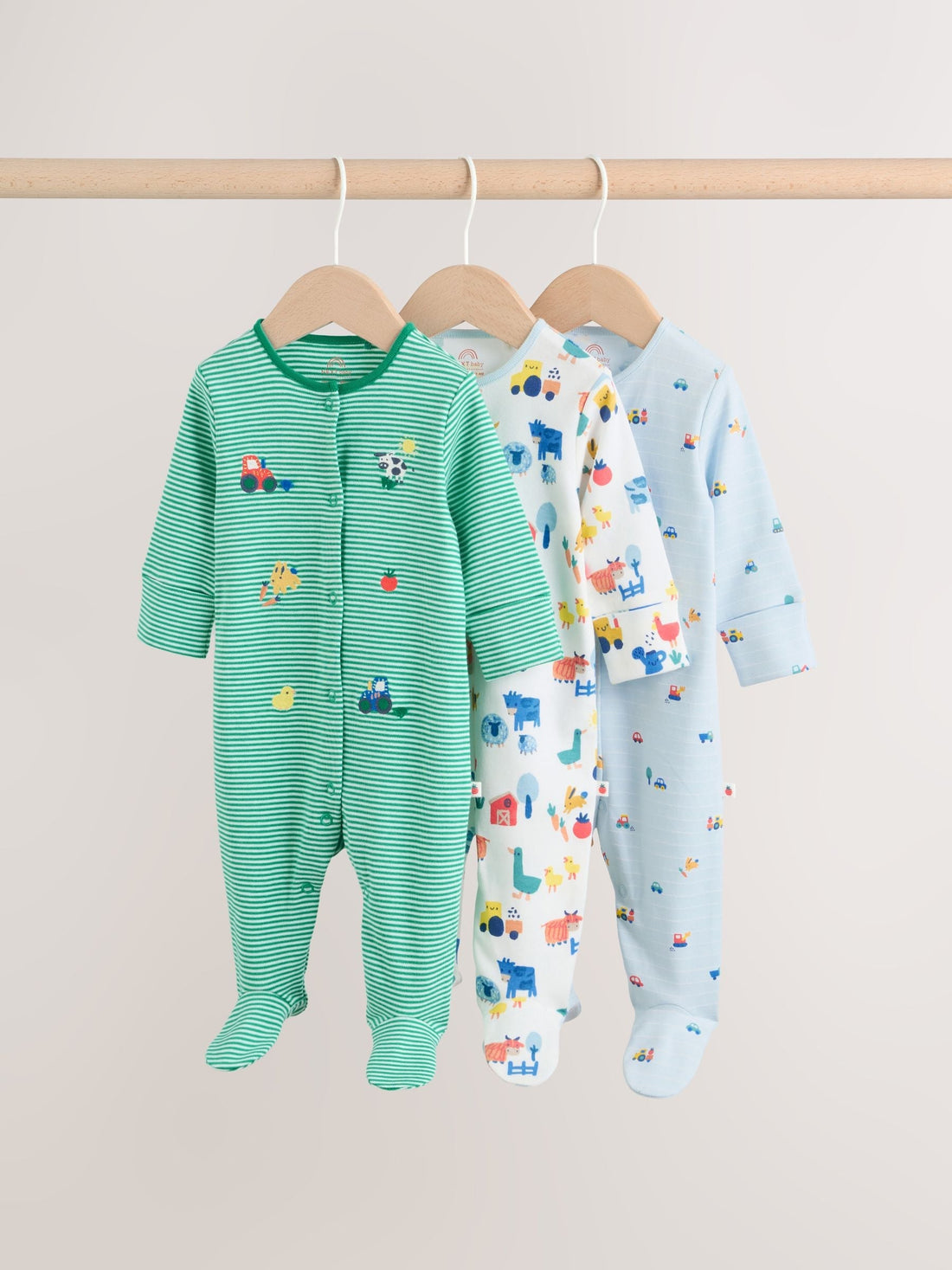 Multi Farm Baby Sleepsuits 3 Pack (0mths-2yrs)