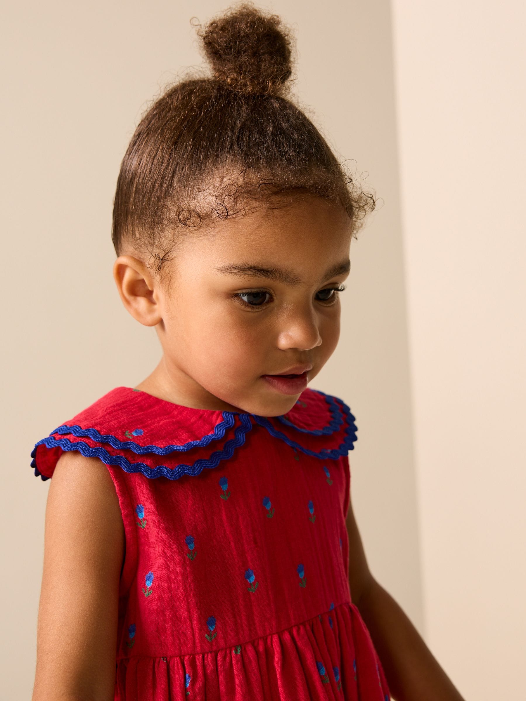 Red Ditsy Ric Rac Collar Dress (3mths-8yrs)