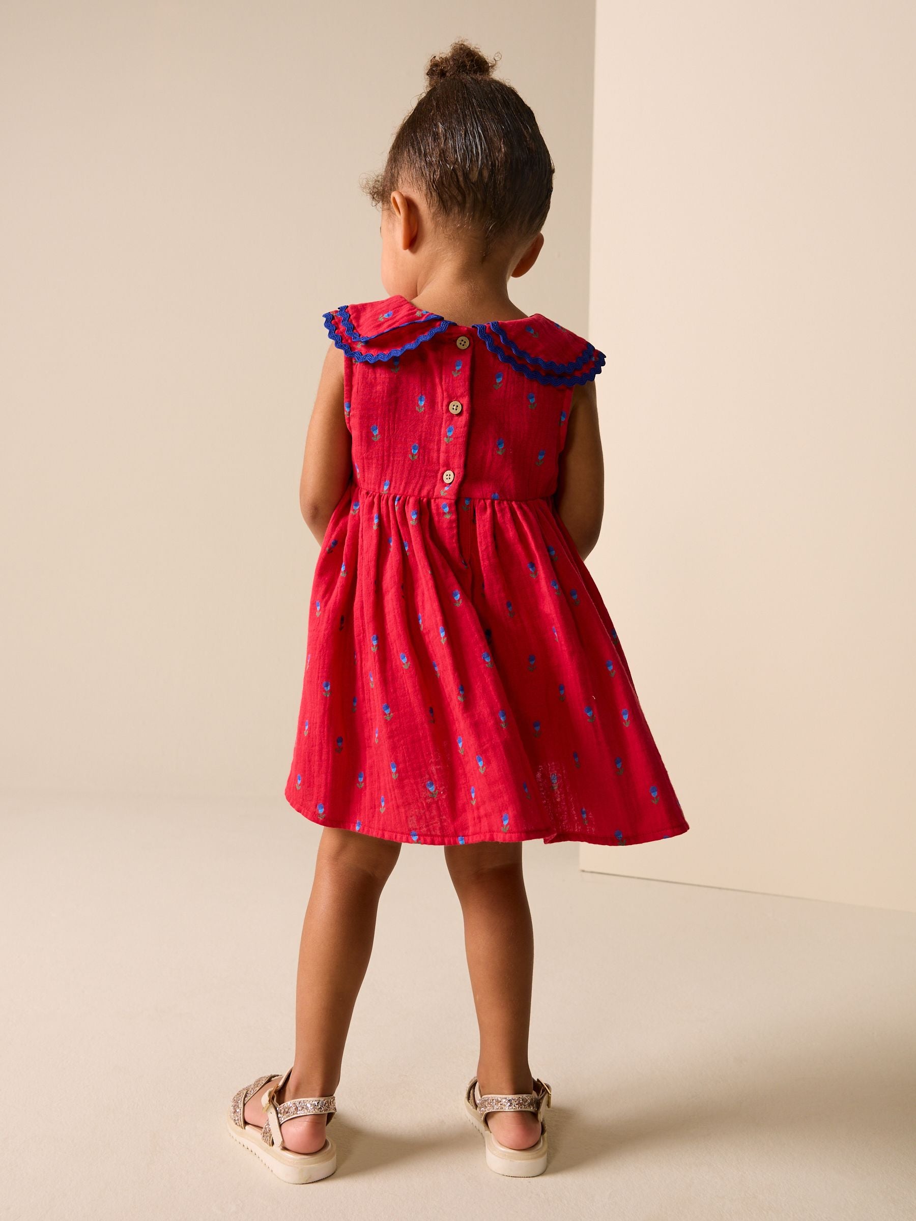 Red Ditsy Ric Rac Collar Dress (3mths-8yrs)