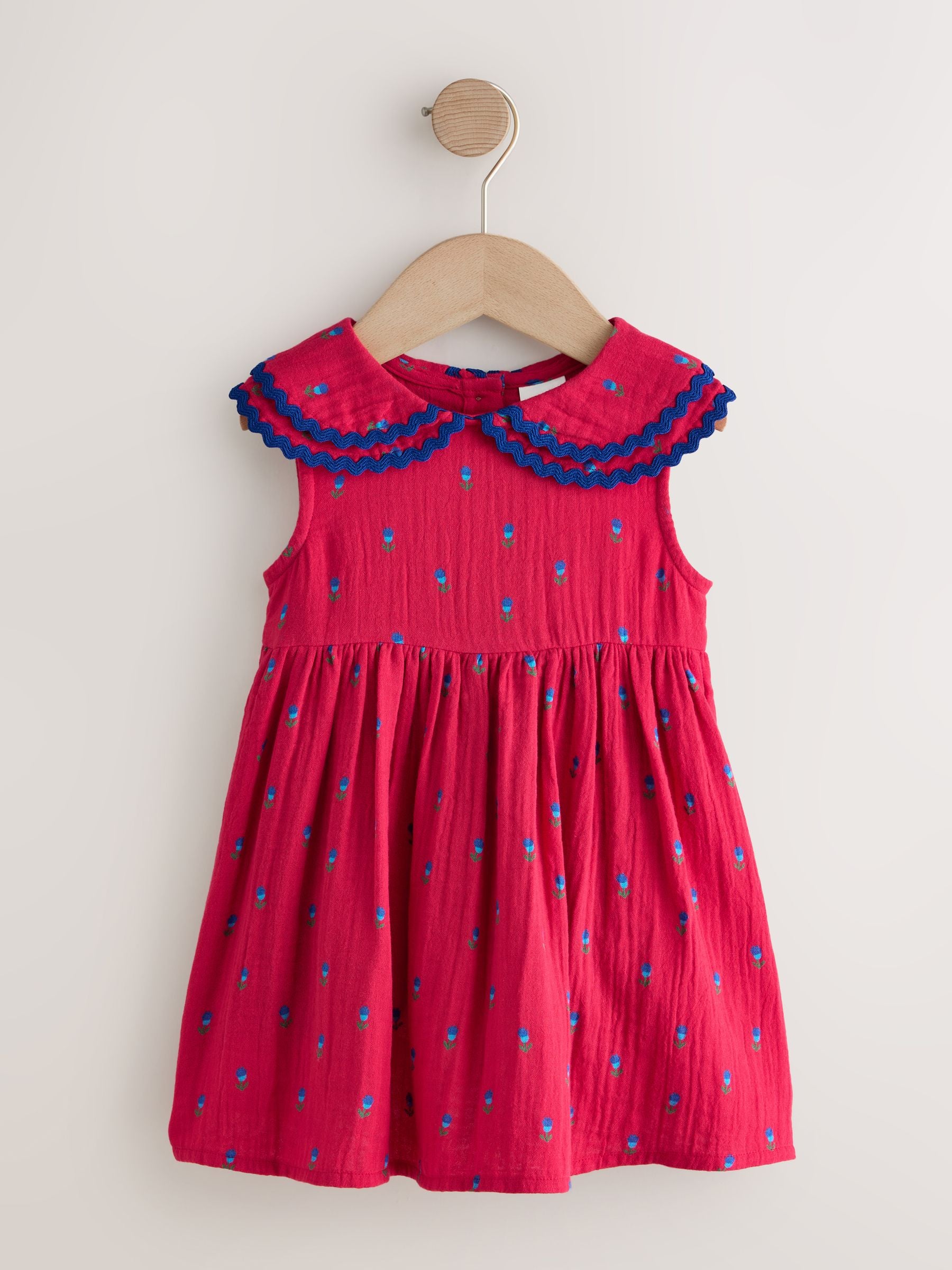 Red Ditsy Ric Rac Collar Dress (3mths-8yrs)