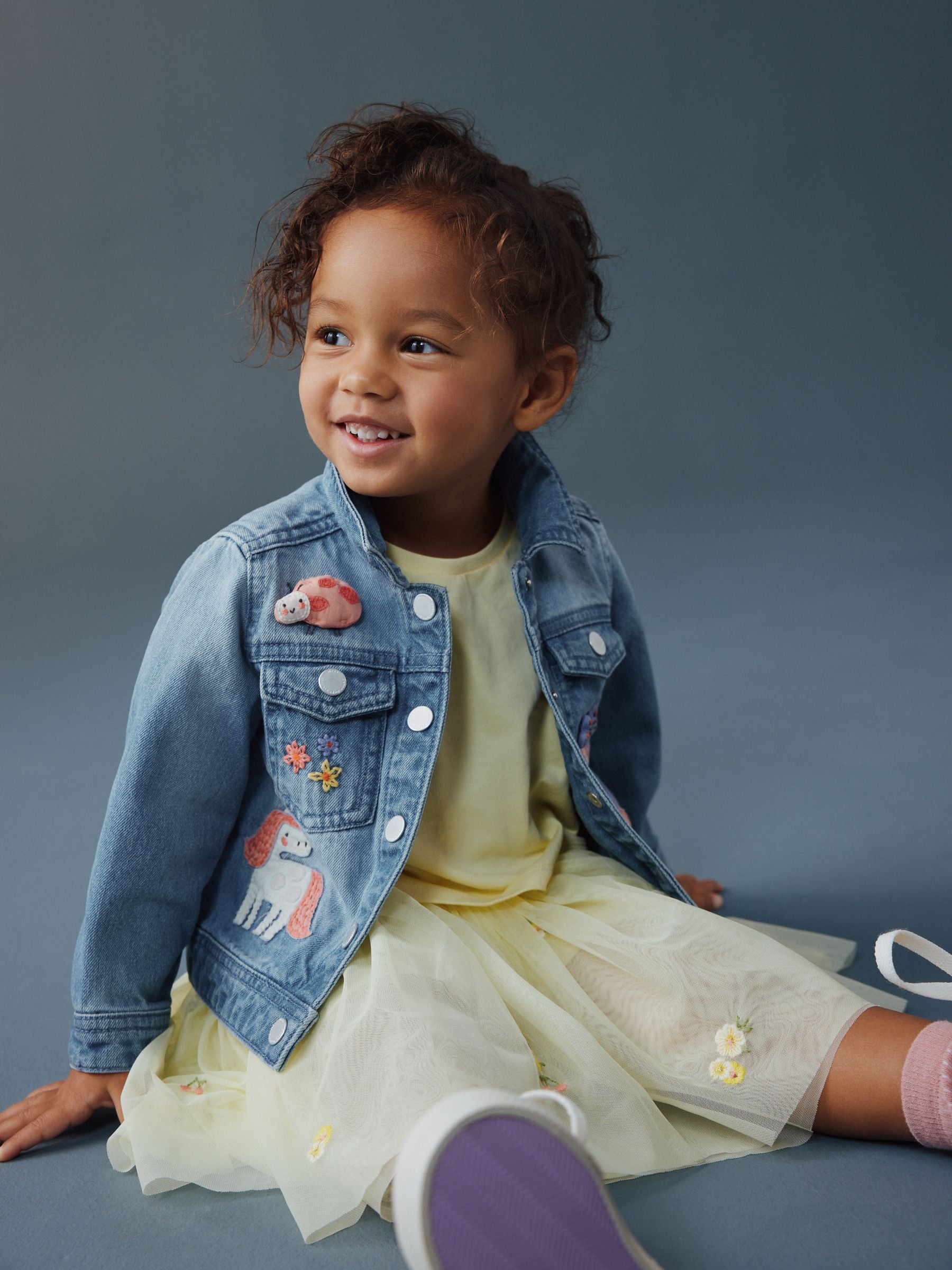 Mid Blue Denim Unicorn Embroidered Western Jacket (3mths-7yrs) - Image 1 of 8
