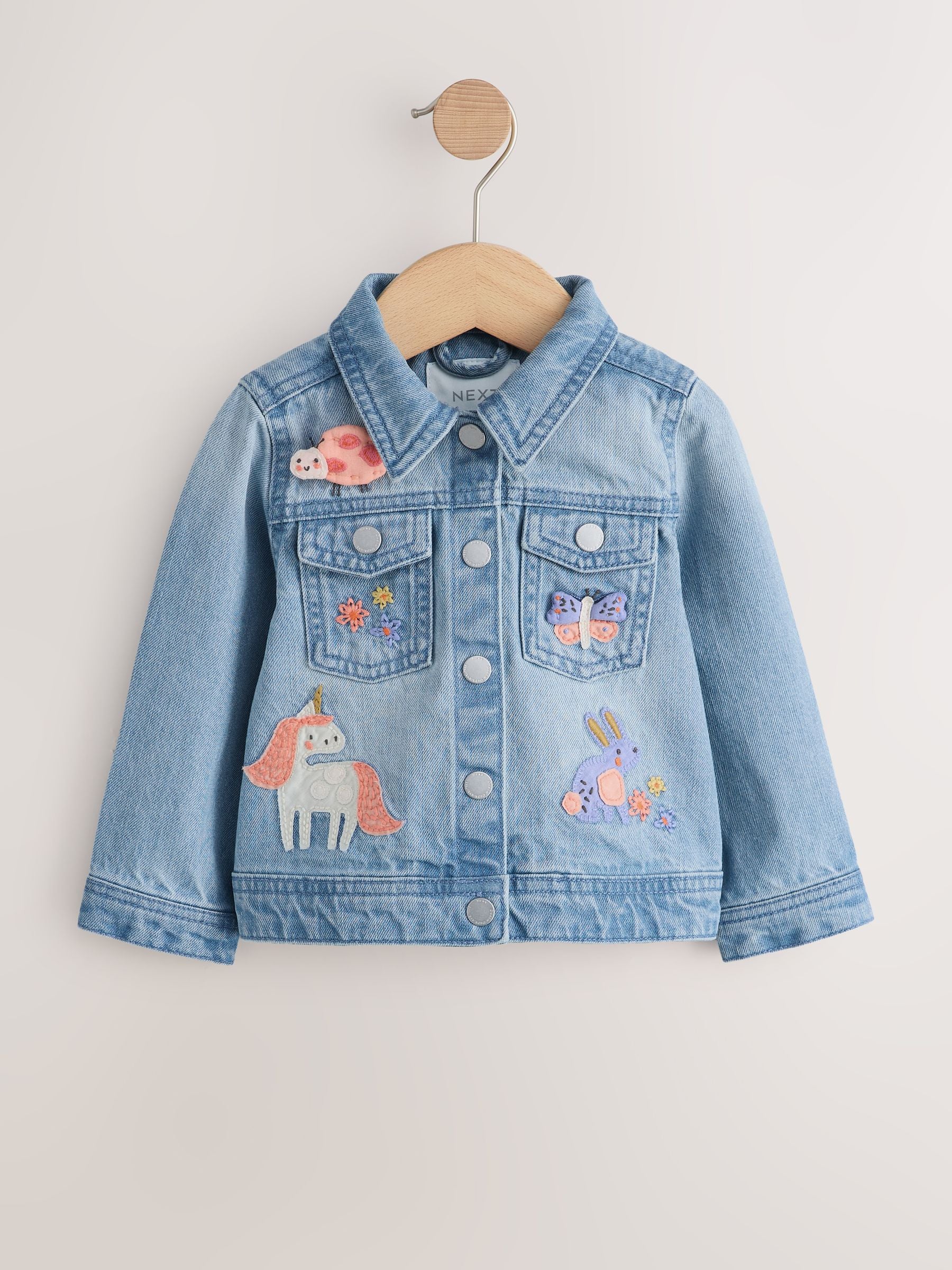 Mid Blue Denim Unicorn Embroidered Western Jacket (3mths-7yrs) - Image 5 of 8