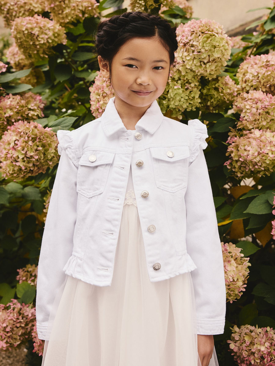 White Frill Shoulder Denim Jacket (3-16yrs) - Image 1 of 8
