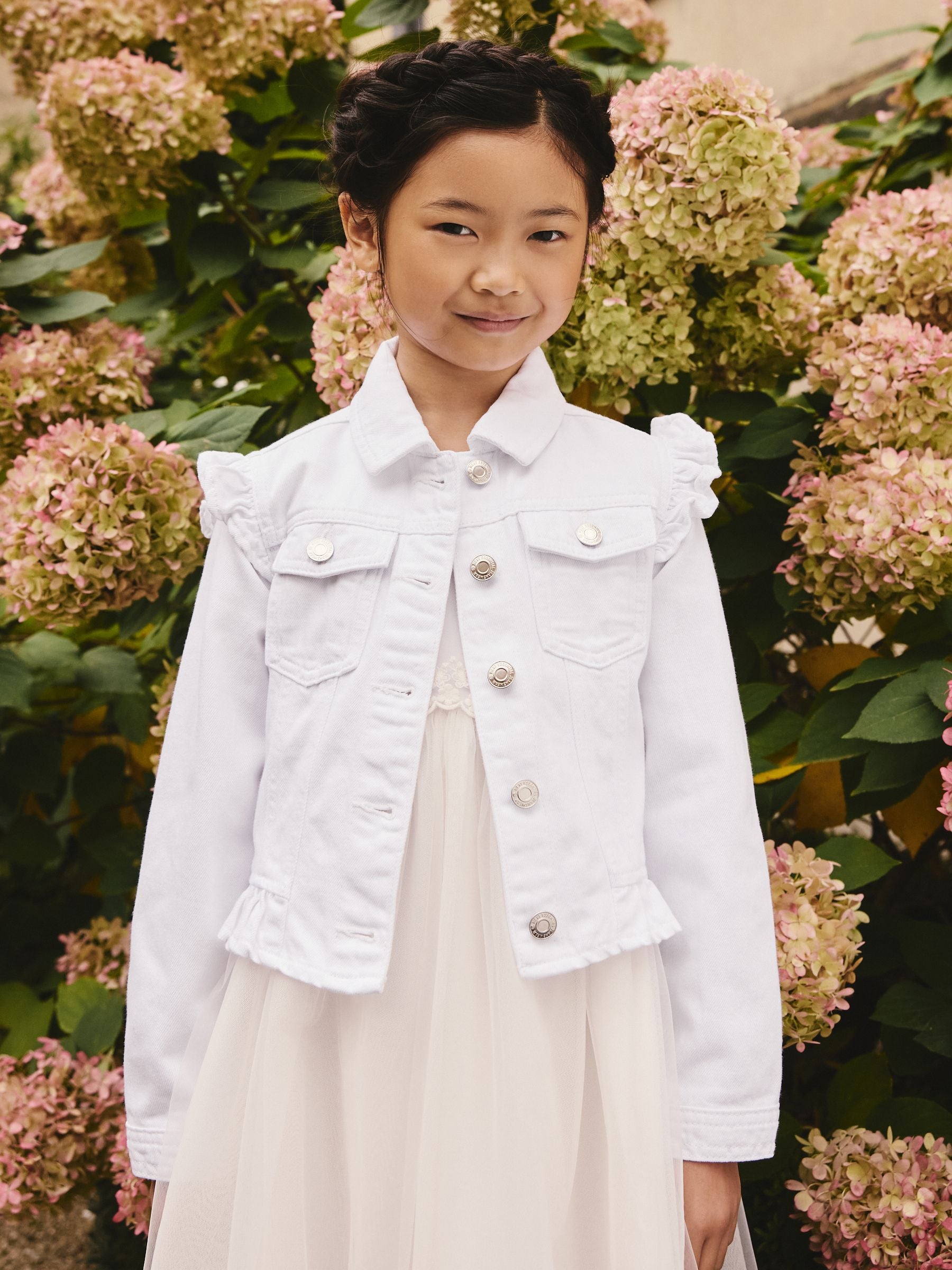 White Frill Shoulder Denim Jacket (3-16yrs) - Image 1 of 8