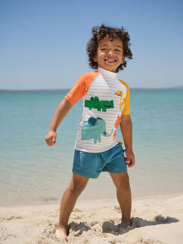 White/Red/Yellow Short Sleeve Sunsafe Rash Vest and Swim Shorts Set (3mths-7yrs)