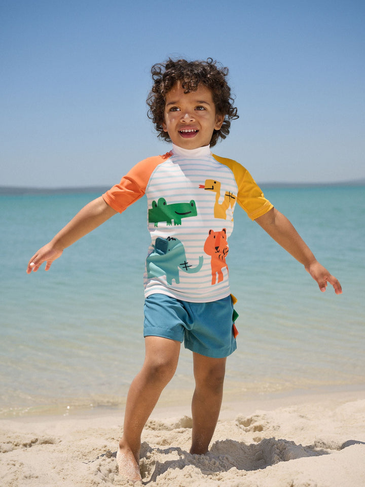 White/Red/Yellow Short Sleeve Sunsafe Rash Vest and Swim Shorts Set (3mths-7yrs)