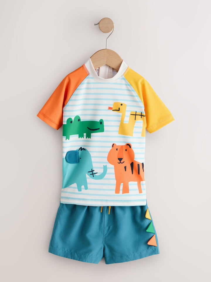 White/Red/Yellow Short Sleeve Sunsafe Rash Vest and Swim Shorts Set (3mths-7yrs)