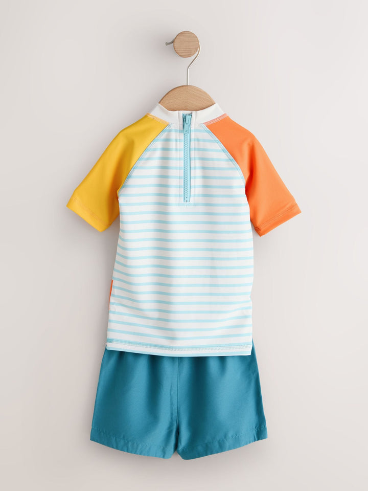 White/Red/Yellow Short Sleeve Sunsafe Rash Vest and Swim Shorts Set (3mths-7yrs)