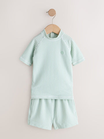 Green Textured Rash Vest and Swim Shorts Set (3mths-7yrs)
