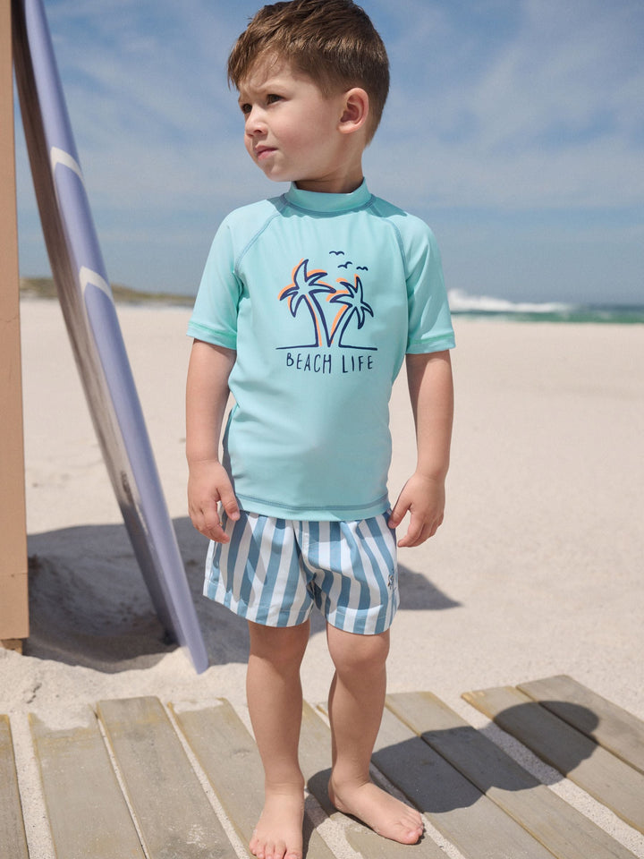 Blue Short Sleeve Sunsafe Rash Vest and Swim Shorts Set (3mths-7yrs)