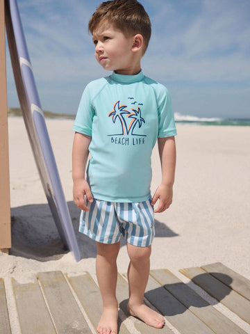 Blue Short Sleeve Sunsafe Rash Vest and Swim Shorts Set (3mths-7yrs)