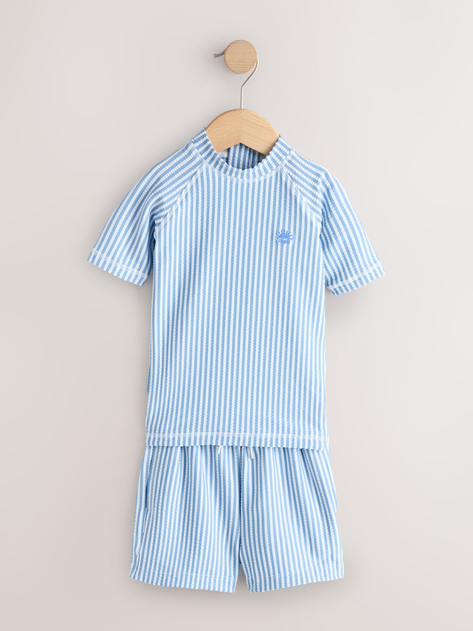 Blue Textured Rash Vest and Swim Shorts Set (3mths-7yrs)