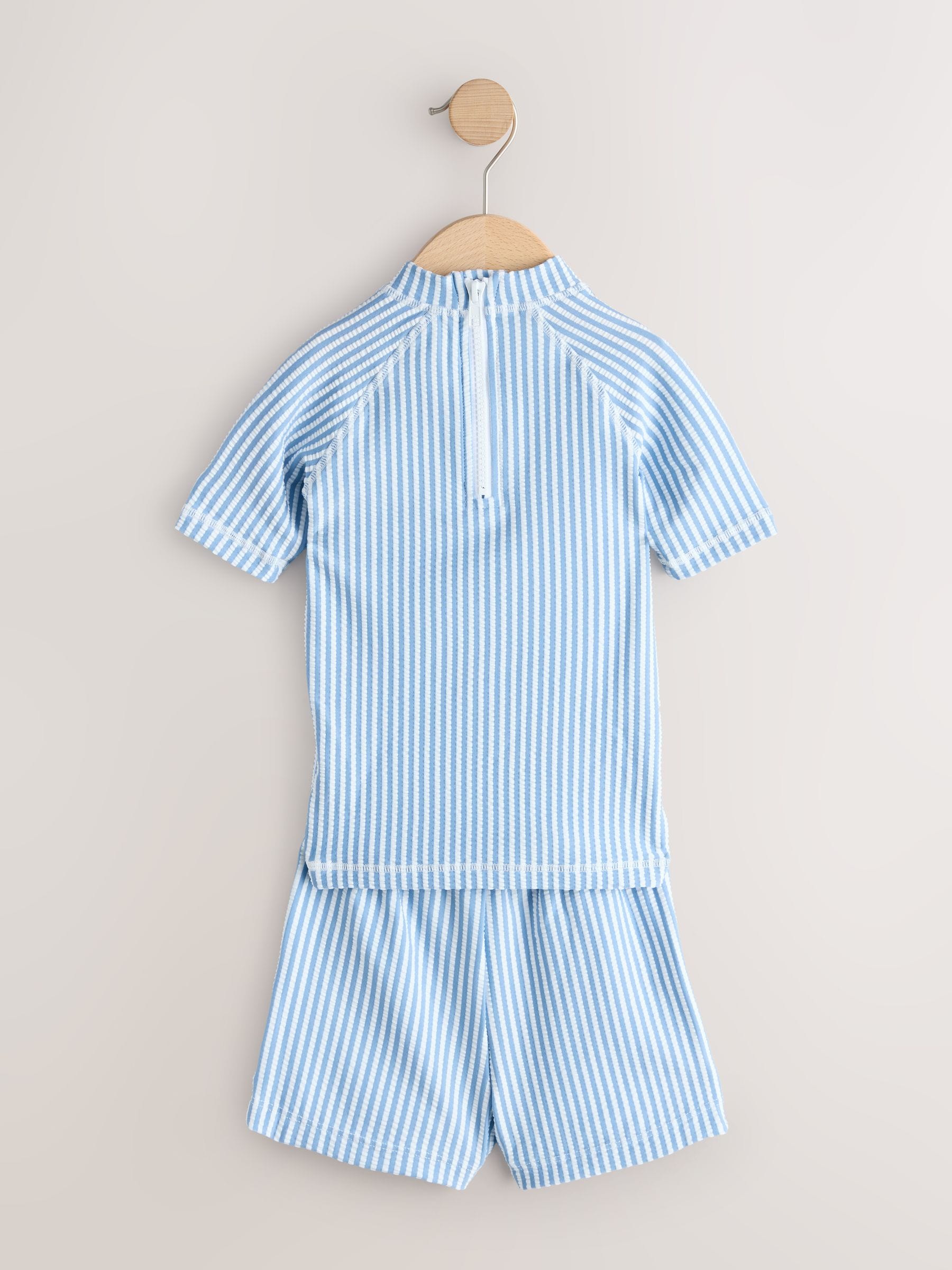 Blue Textured Rash Vest and Swim Shorts Set (3mths-7yrs)