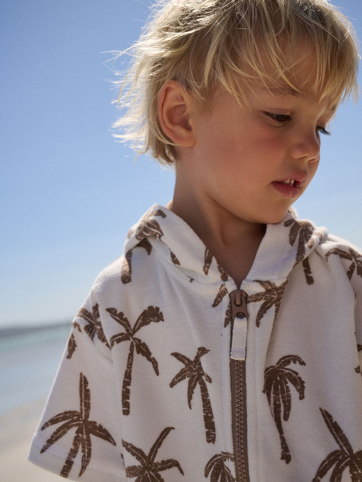 Neutral Palm Towelling Zip Through Cover-Up (3mths-7yrs)