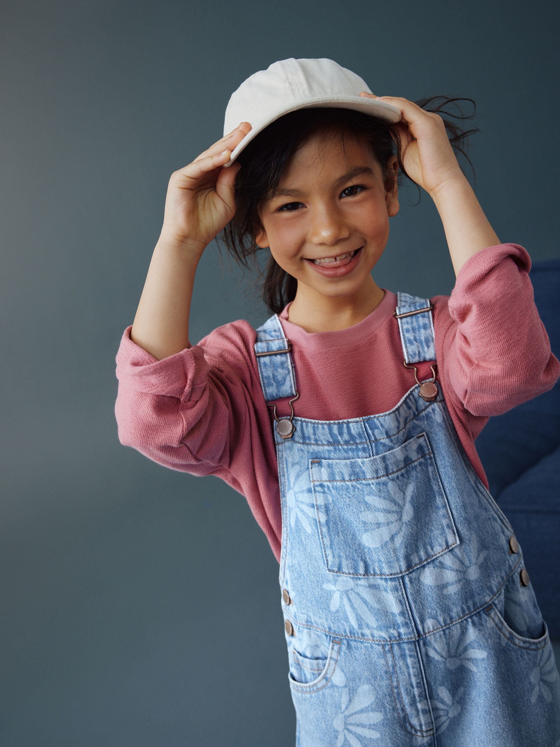 Mid Blue Daisy Printed Dungaree (3-16yrs)