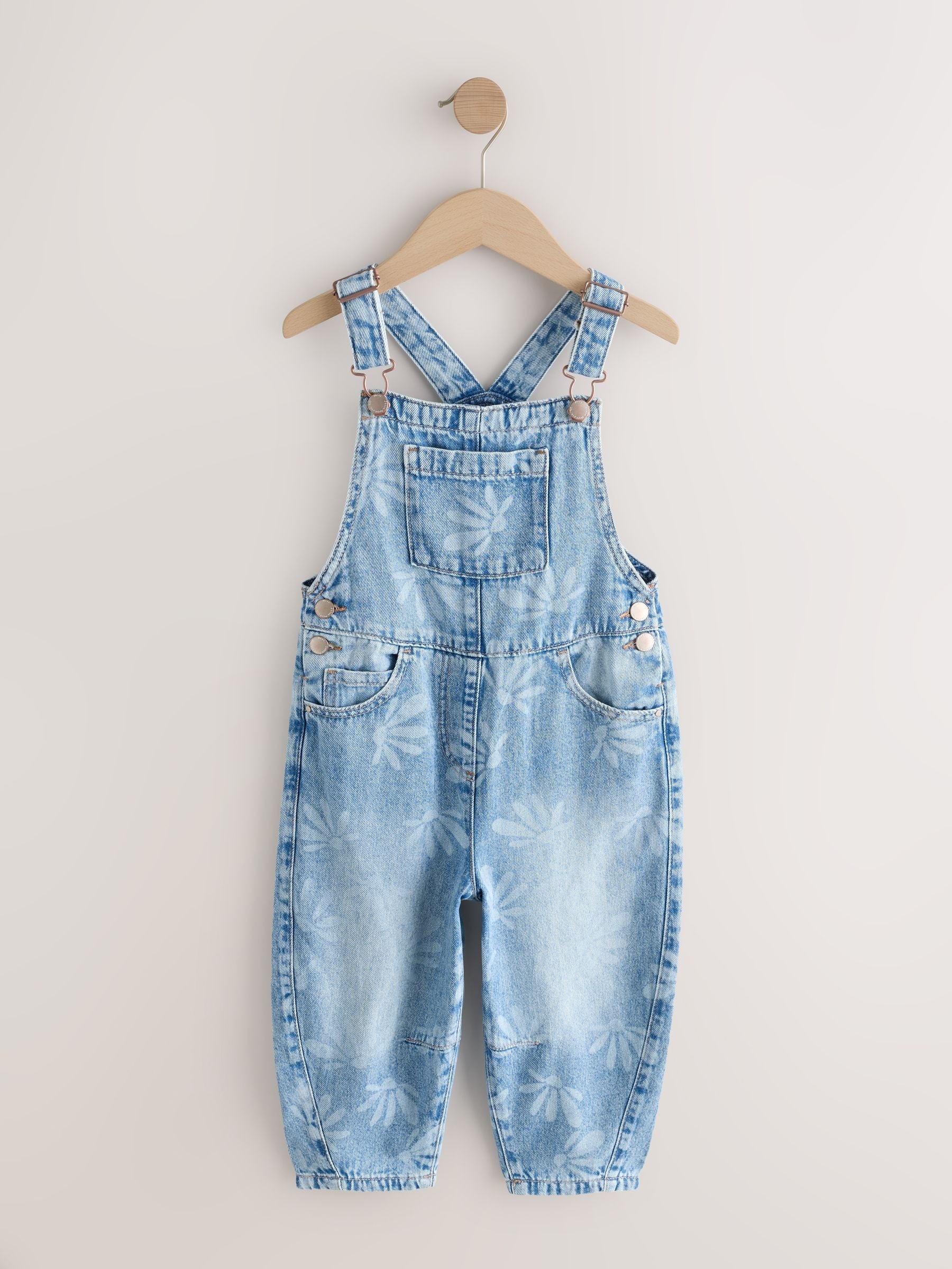 Mid Blue Daisy Printed Dungaree (3-16yrs)
