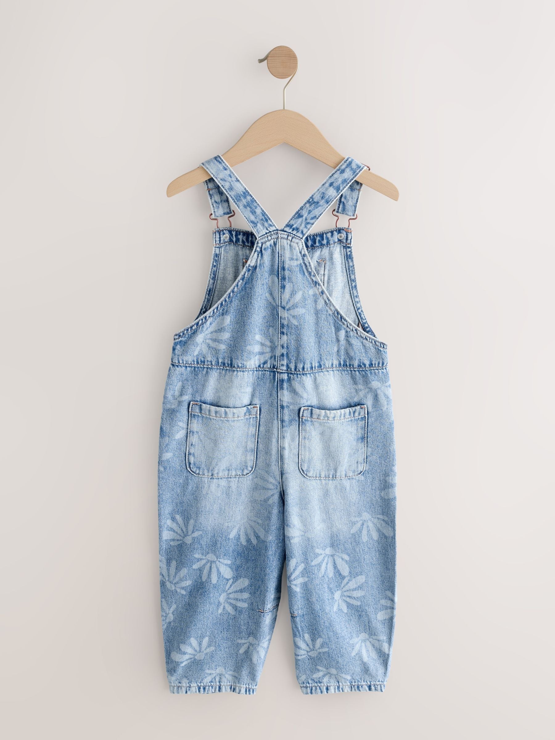 Mid Blue Daisy Printed Dungaree (3-16yrs)