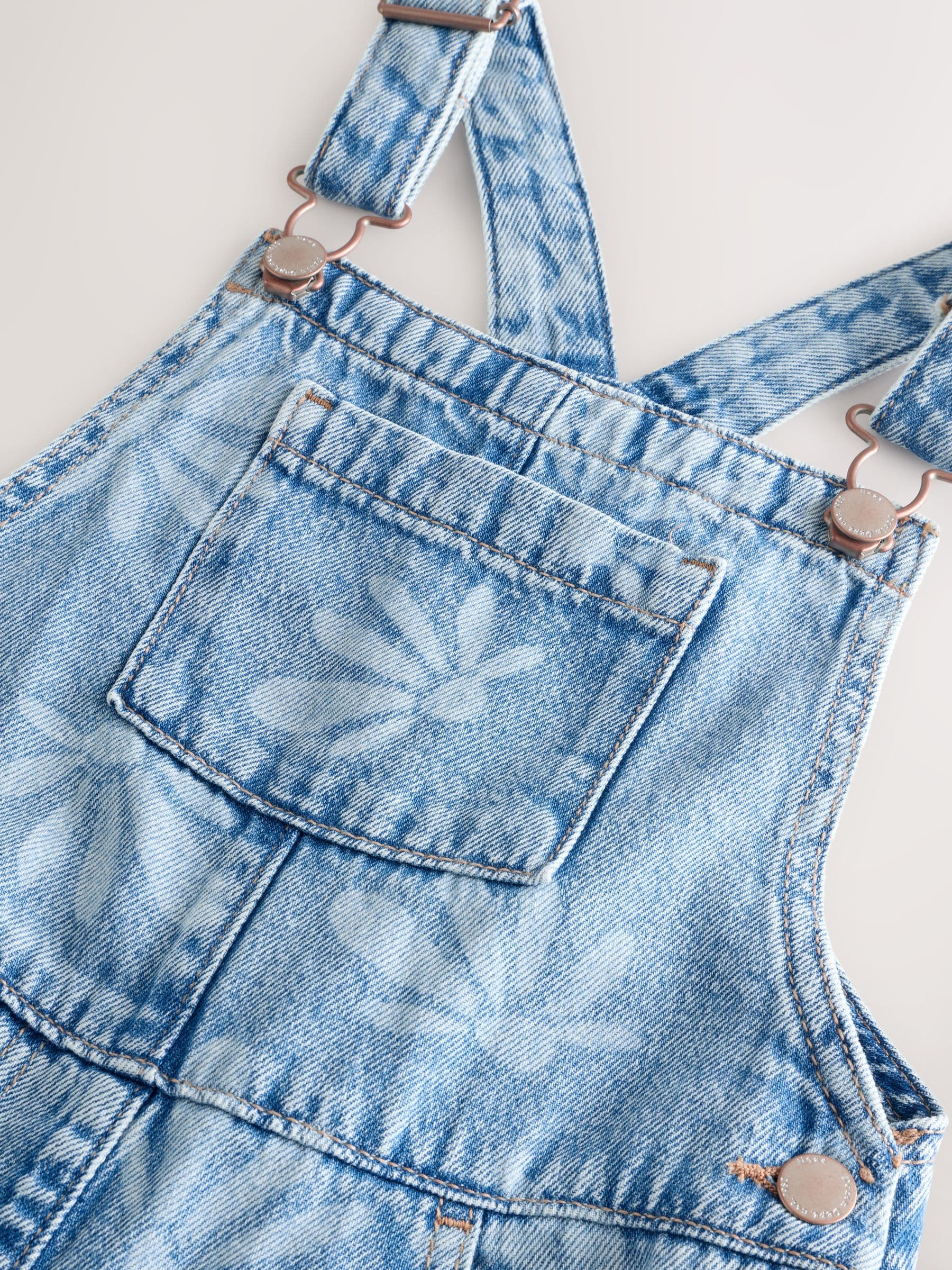 Mid Blue Daisy Printed Dungaree (3-16yrs)