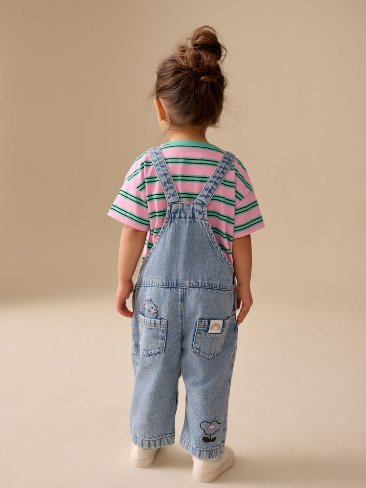 Mid Blue Cat Printed Denim Dungarees (3mths-7yrs) - Image 1 of 9
