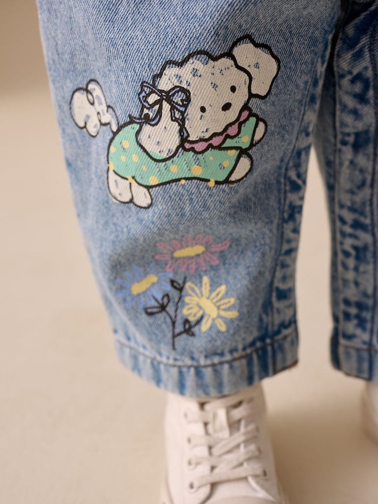 Mid Blue Cat Printed Denim Dungarees (3mths-7yrs) - Image 3 of 9