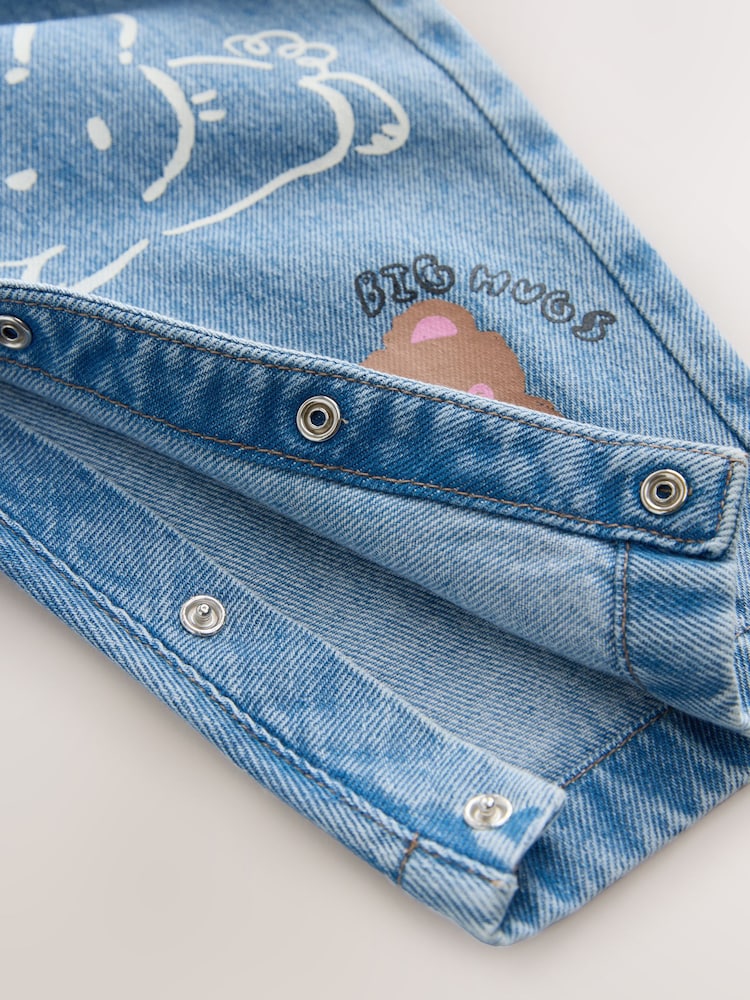 Mid Blue Cat Printed Denim Dungarees (3mths-7yrs) - Image 7 of 9