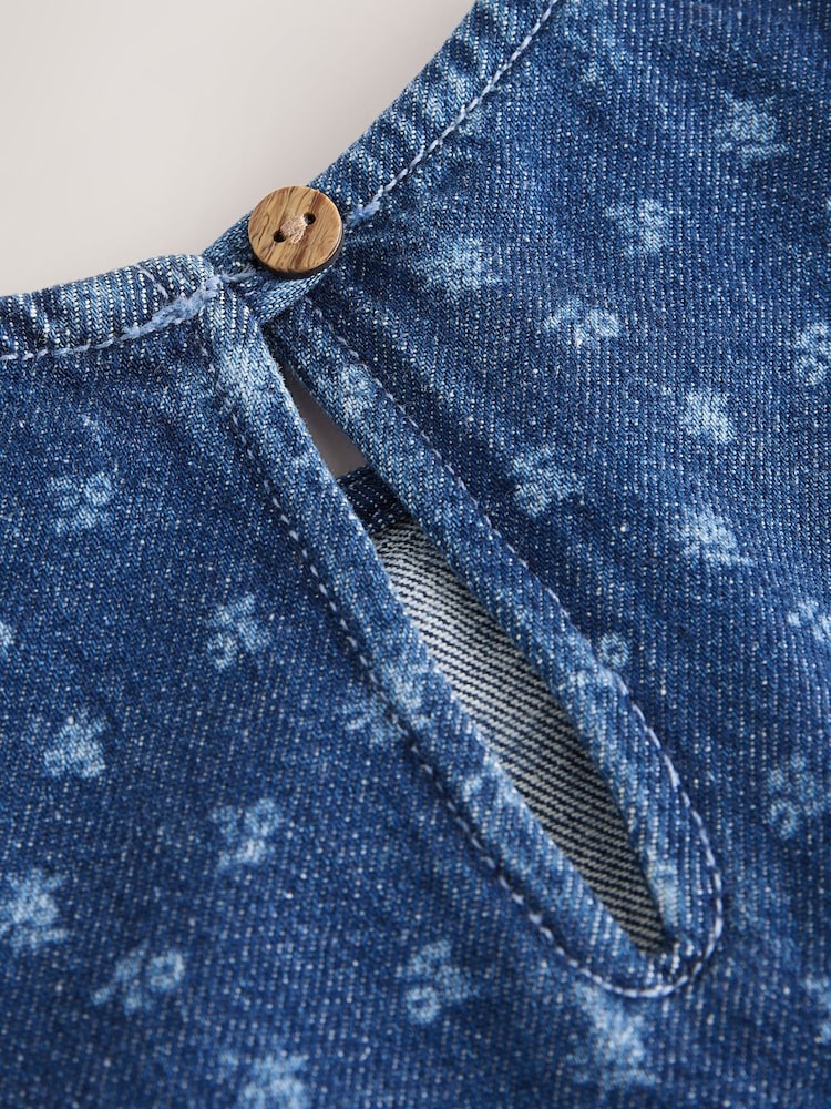 Dark Blue Floral Printed Denim Top and Trousers Set (3mths-7yrs) - Image 9 of 9