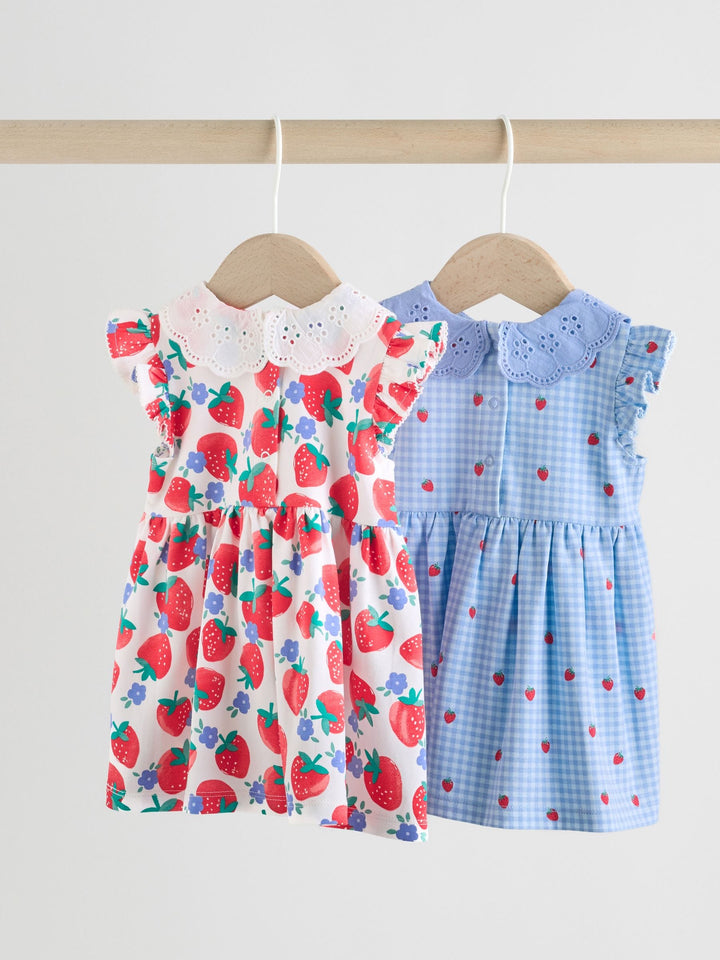 White Strawberry Baby Short Sleeve Dresse 2 Pack (0mths-3yrs)