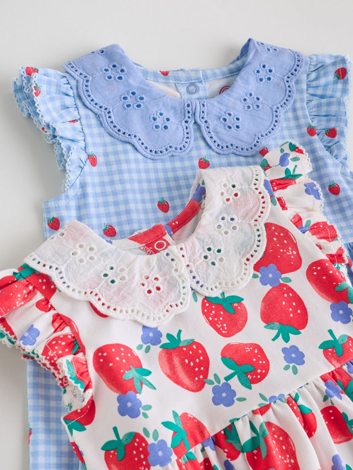 White Strawberry Baby Short Sleeve Dresse 2 Pack (0mths-3yrs)